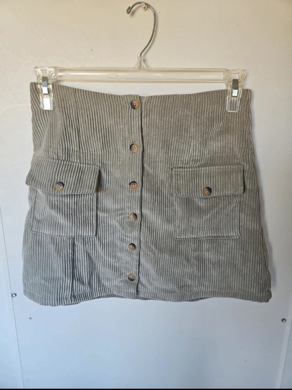 Altar'd State Button-Front Corduroy Mini Hi Rise Skirt Sage Green Small